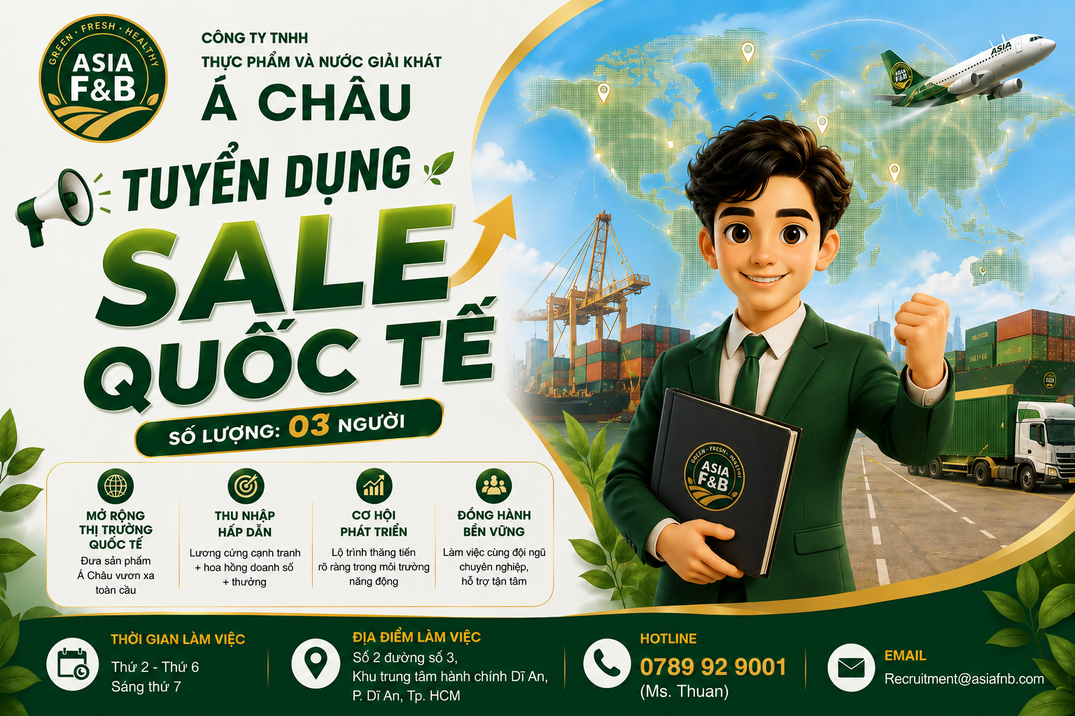 TUYỂN DỤNG 03 NHÂN VIÊN SALES QUỐC TẾ – CÔNG TY Á CHÂU
