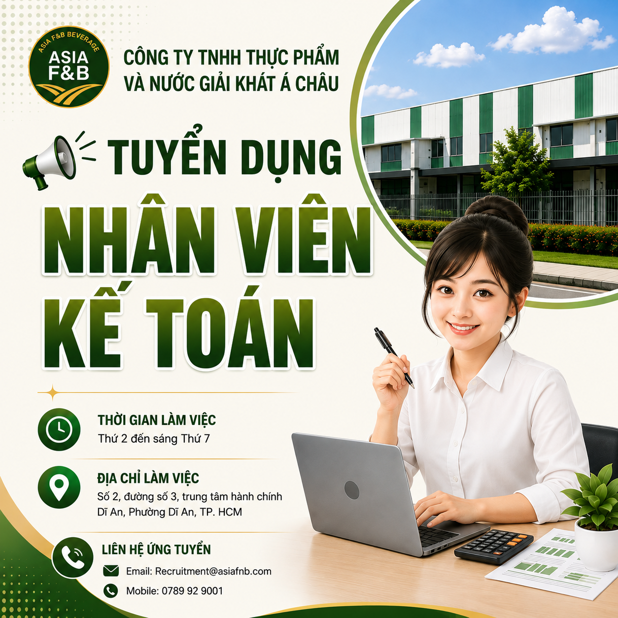 TUYỂN DỤNG NHÂN VIÊN KẾ TOÁN – ASIA FOOD & BEVERAGE
